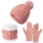 Sweet Ski Outing Gift Thick Warm Knit Hat 3 Pack Pink, Great Camping & Snowfield Daily Matching Accessory