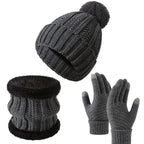 Reliable Cold Ski Present Insulated Thick Knit Hat 3 Pack Dark Grey, Warm Matching Set For Ski Holidays
