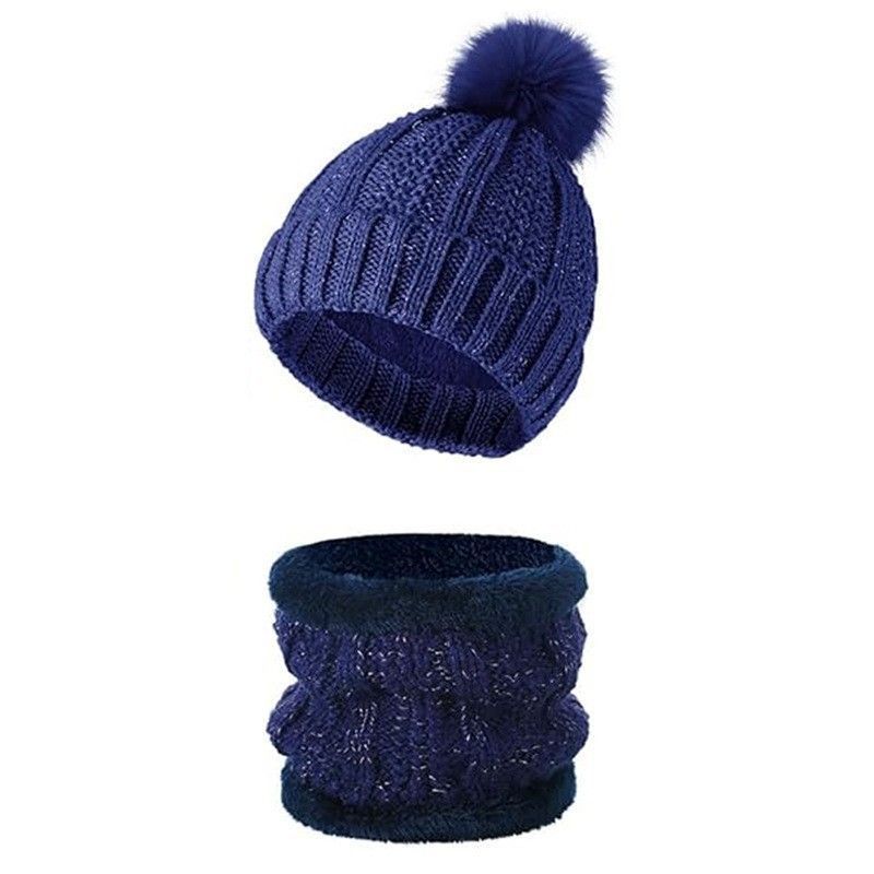 Durable Mountain Ski Gift Thick Knitted Hat 2 Set Navy, Warm Thermal Gear For Winter Ski Trips