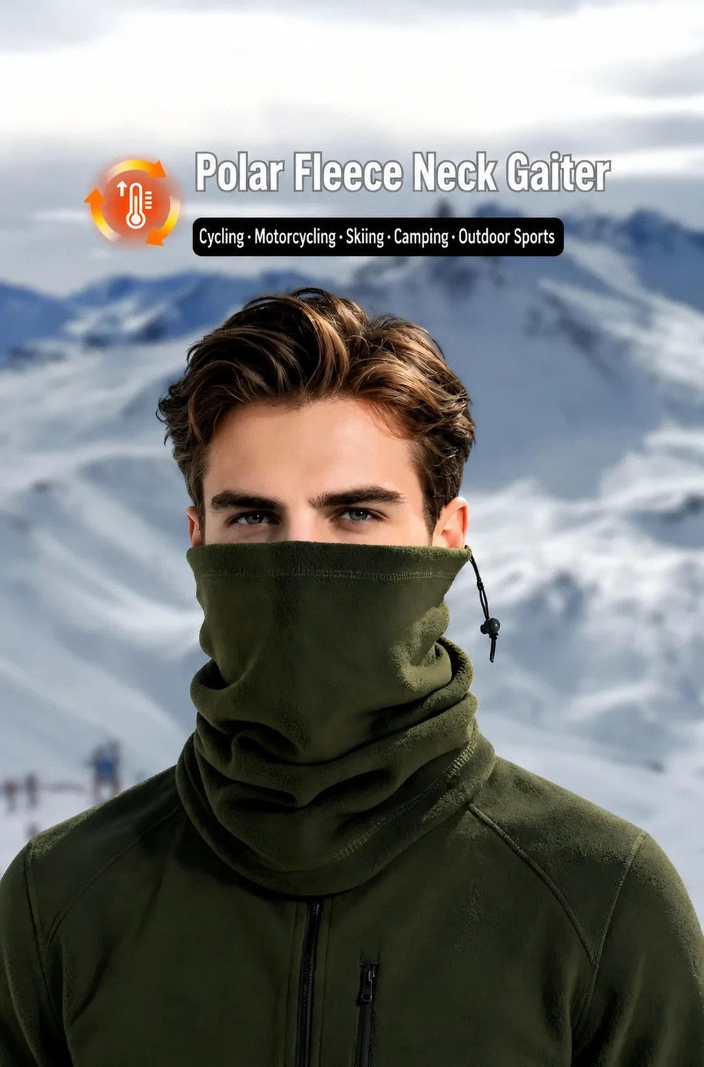 Premium Ski Resort Essential Fleece Drawstring Neck Gaiter, Fluorescent Green, High Visibility Design