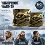 Warm Snow Outdoor Bundle Fleece Drawstring Neck Gaiters 2 Pcs, Camo Army Green, Cold Weather Gear