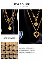 Chic Retro Two Layer Stackable Necklace, Understated Premium Gold Dipped Stainless Steel Pendant