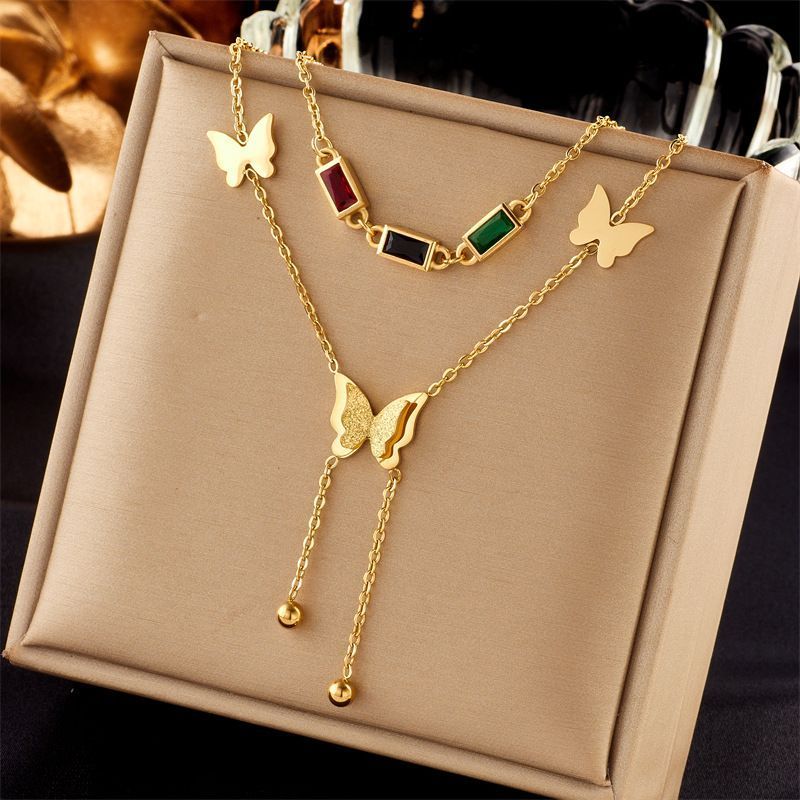 Lovely Vintage Two-Tier Stack Necklace, Tiny Dainty Gold Plated Stainless Steel Casual Neckwear
