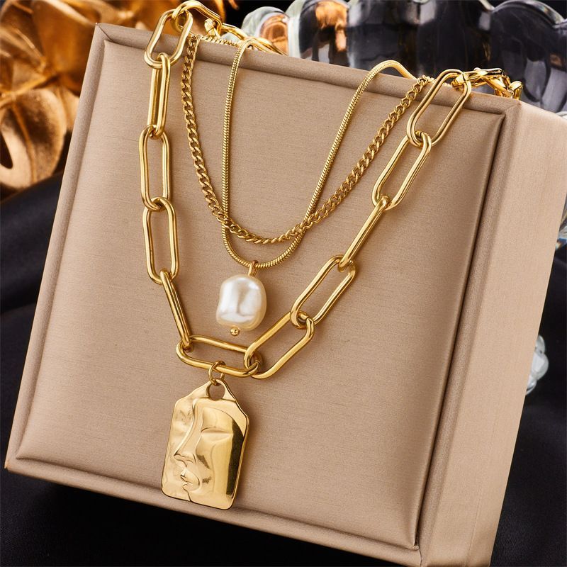 Minimal Vintage Stackable Two Layer Necklace, Gentle Dainty Gold Plated Stainless Steel Gift Accessory
