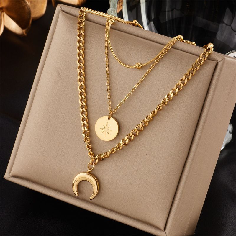 Sweet Vintage Double Layer Stack Necklace, Understated Dainty Gold Plated Stainless Steel Outfit Accessory