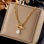 Slim Retro Two-Tier Double Necklace, Subtle Luxury Gold Dipped Stainless Steel Travel Accessory