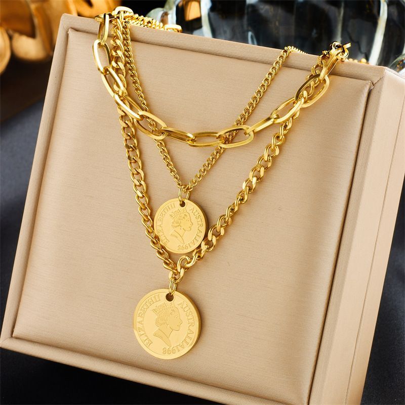 Romantic Vintage Two Layer Stack Chain, Dainty Understated Gold Plated Stainless Steel Fashion Neckwear