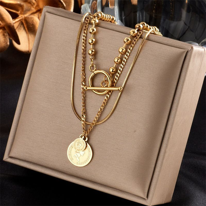Petite Vintage Two-Tier Stack Necklace, Soft Minimal Gold Plated Stainless Steel Multi-Scenario Neckwear