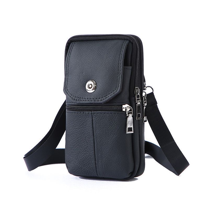 Sleek Leather Belt Phone Pouch, Business Casual Crossbody Shoulder Bag For Dads, Black