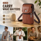 Timeless Leather Belt Mount Phone Holder, Daily Work Crossbody Carry Bag For Fathers, Light Tan