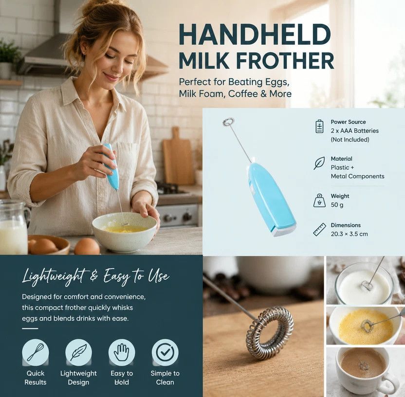 Compact Handheld Electric Egg Beater, Stainless Steel Mixer For Kitchen, Coffee & Milk Tea Drinks, Green