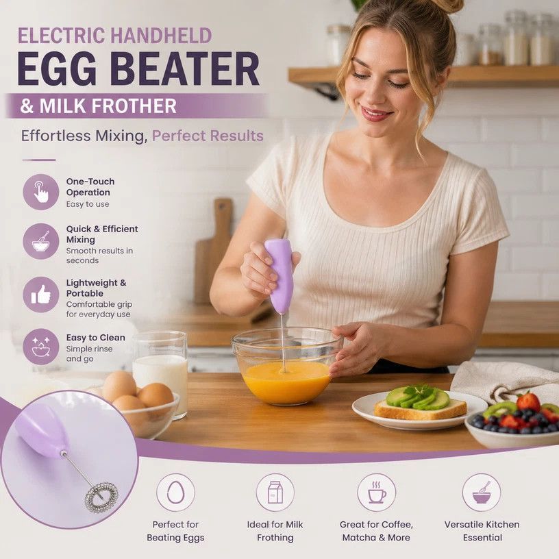 Compact Handheld Electric Egg Beater, Stainless Steel Mixer For Kitchen, Coffee & Milk Tea Drinks, Green