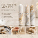 Elegant Marble Texture 5ml Travel Perfume Atomiser, Easy Refill Bottom Loading Scent Bottle 3 Pack, Grey