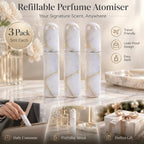 Clean White Marble Texture 5ml Portable Mini Fragrance Bottle, Bottom Refill Compact Holiday Perfume Container 3 Pack, Marble White