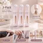Muted Blush Crackle 5ml Travel Scent Atomiser, Bottom Refill Pocket Sized Perfume Container 3 Pack, Soft Pink Crackle