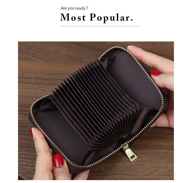 Portable Multi-Purpose Card Organiser, Small Pocket Purse For Documents Cards Change, Handy Gift For Men Women, Rose Red Litchi Grain, 9 Card Slots & 2 Coin Pockets