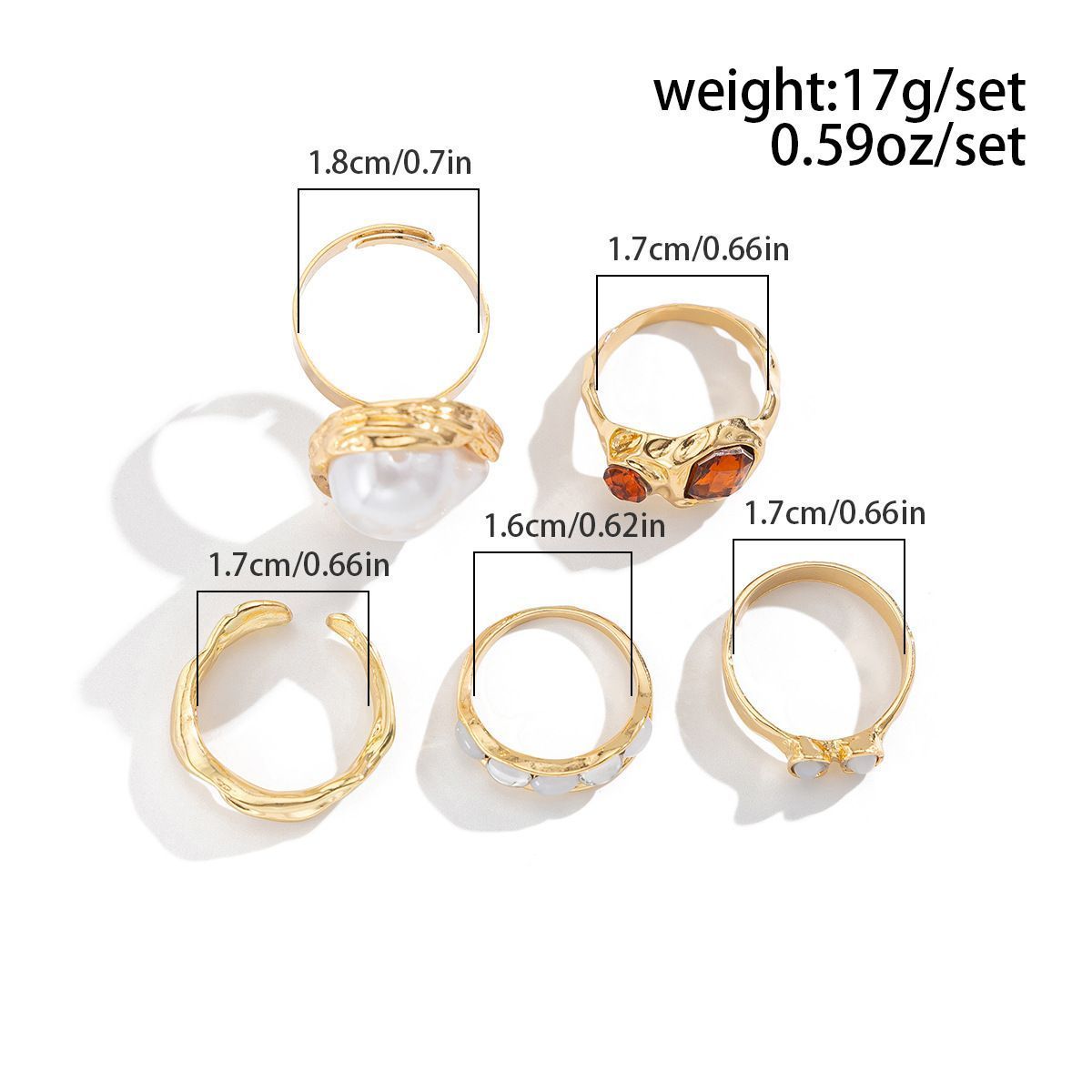Chic Mini Sculptural Floral Open Ring Pack, Plain Metal Textured Flower Stacking Jewellery, Light Gold, 3 Pack