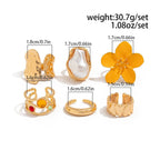 Stylish Large Sculpted Floral Split Band Rings, Popular Ins Pearl Rhinestone Inlaid Finger Jewellery, Light Gold, 6 Pack