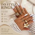 Luxurious Multi-Layer Liquid Lava Floral Ring Collection, Multi-Piece Plain Metal Stacking Finger Jewellery, Gold, 8 Pack