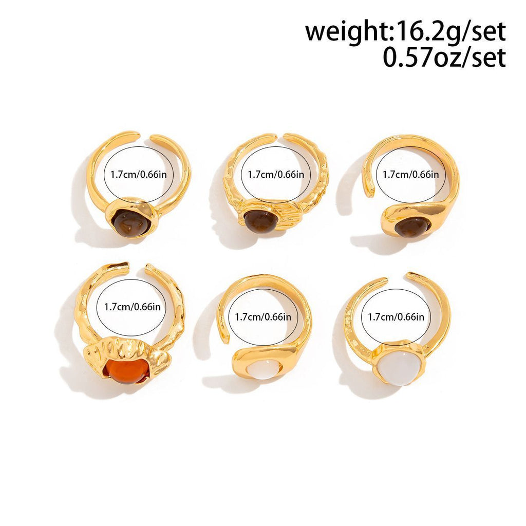 Luxurious Multi-Layer Liquid Lava Floral Ring Collection, Multi-Piece Plain Metal Stacking Finger Jewellery, Gold, 8 Pack