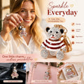 Sparkly Crystal Alloy Bear Keyring, Thoughtful Present For Daily Use, Silver Body Bear With Red Stripes