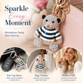 Shiny Crystal Decor Alloy Bear Keychain, Ideal Mini Gift For Him & Her, Silver Body Bear With Blue Stripes
