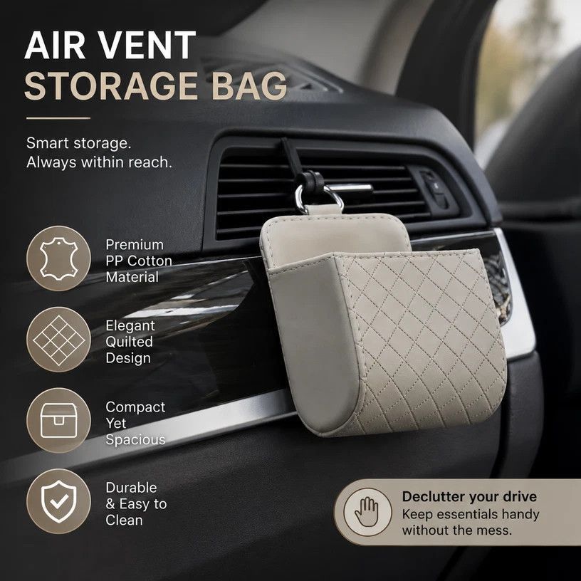 Comfort Sheepskin Texture Air Vent Holder, In-Car Storage Pocket For Daily Small Items, Brown