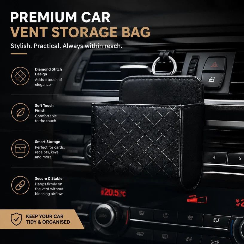 Sleek Sheepskin Car Air Outlet Storage Pouch, Universal Vehicle Sundries & Phone Holder Bag, Grey