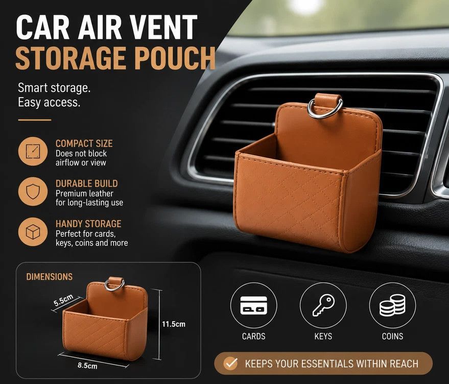 Sleek Sheepskin Car Air Outlet Storage Pouch, Universal Vehicle Sundries & Phone Holder Bag, Grey