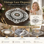 Bright Classic Lace Trim Dining Mat, White, Size M 29*37CM