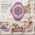 Vintage Lace Embroidered Placemat Set, Purple, Size S 21*27CM, 2 Pcs