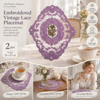 Vintage Lace Embroidered Placemat Set, Purple, Size S 21*27CM, 2 Pcs