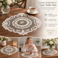 Classic Embroidered Lace Edge Placemat Set, Apricot Off White, Size S 21*27CM, 2 Pcs