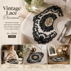 Minimal Retro Embroidered Lace Placemat Set, Black, Size S 21*27CM, 2 Pcs