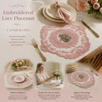 Lovely Ruffled Lace Edge Table Mat Combo, Pink, Size L 31*42CM, 2 Pcs