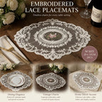 Bright Classic Lace Trim Dining Mat Pack, White, Size M 29*37CM, 2 Pcs