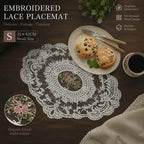 Elegant Antique Stitched Border Table Mat Combo, White, Size L 31*42CM, 2 Pcs