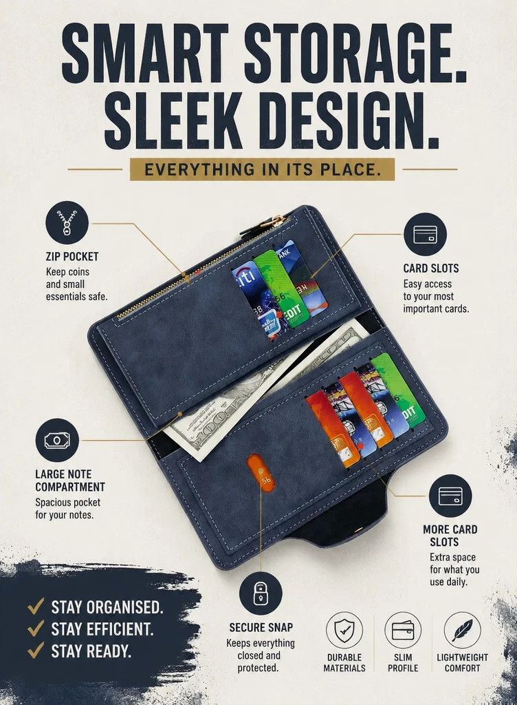 Solid Color Long Men's Wallet 2 Pcs Set, Magnetic Multi-Card Hand Clutch, Portable Daily Money Clip, Perfect Gift Bundle, Black