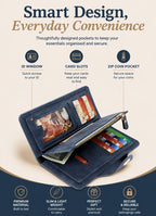 Solid Color Long Men's Wallet 2 Pcs Set, Magnetic Multi-Card Hand Clutch, Portable Daily Money Clip, Perfect Gift Bundle, Black