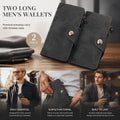 Monochrome Integrated Long Men Billfold 2 Pcs Combo, Magnetic Multi-Compartment Hand Clutch, Casual Stylish Present Pack, Grey