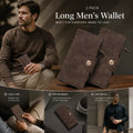 Retro All-Solid Long Men Hand Wallet 2 Pcs Set, Magnetic Portable Multi-Slot Billfold, Exquisite Daily Gift Pack, Coffee