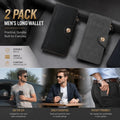 Dual Shade Long Gentlemen Purse 2 Pcs Combo, Magnetic Snap Multi-Slot Billfold, Practical Daily Gift Pack, Black & Grey