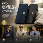 Dual Tone Solid Long Men Purse 2 Pcs Set, Magnetic Portable Multi-Slot Billfold, Exquisite Casual Gift Bundle, Blue & Grey