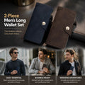 Dual Shade Integrated Long Men Wallet 2 Pcs Kit, Magnetic Multi-Card Hand Clutch, Practical Premium Gift Choice, Blue & Coffee