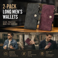 Two-Tone Classic Long Gentlemen Purse 2 Pcs Pack, Magnetic Large-Capacity Slots Billfold, Stylish Daily Gift Set, Grey & Red