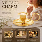 Vintage Handheld Tray Candle Holder, Elegant Desktop Ornament, Delicate Housewarming Gift, Gold