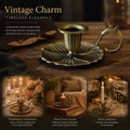 Antique Hand Held Candle Stand With Storage Tray, Classic Indoor Furnishing Decor, Ideal Decorative Gift, Bronze