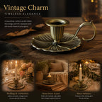 Antique Hand Held Candle Stand With Storage Tray, Classic Indoor Furnishing Decor, Ideal Decorative Gift, Bronze