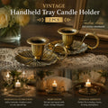 Antique Hand Held Candle Stand With Tray 2 Pcs Combo, Warm Banquet Table Accessory, Wonderful New Home Gift, Bronze