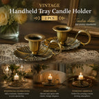 Antique Hand Held Candle Stand With Tray 2 Pcs Combo, Warm Banquet Table Accessory, Wonderful New Home Gift, Bronze